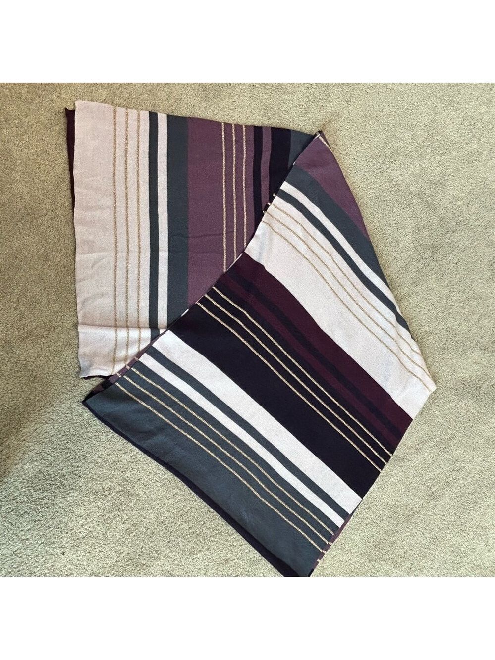 Banana Republic purple maroon gold gray striped lightweight scarf